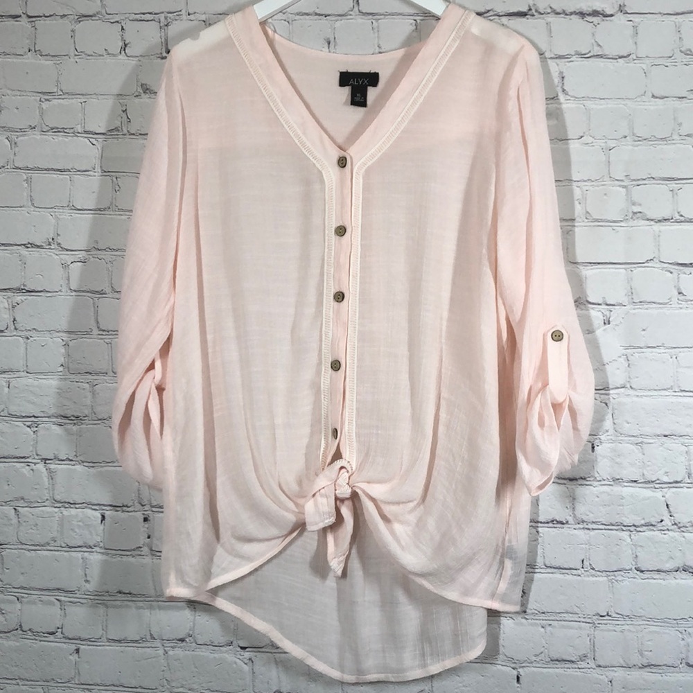 Alyx Light Pink Button-Front Tie Hem Blouse